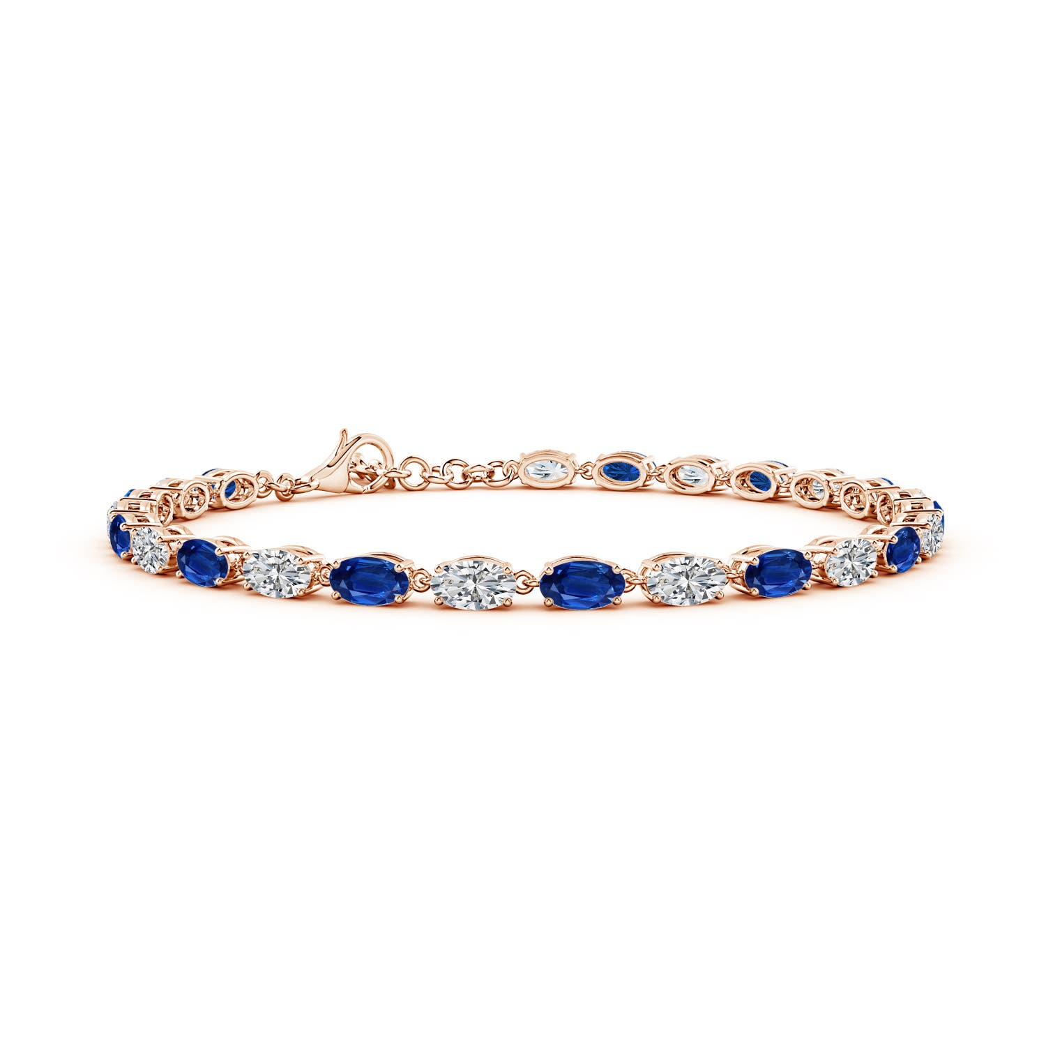 5x3mm AAA Oval Blue Sapphire and Diamond Tennis Link Bracelet in 18CT Rose Gold