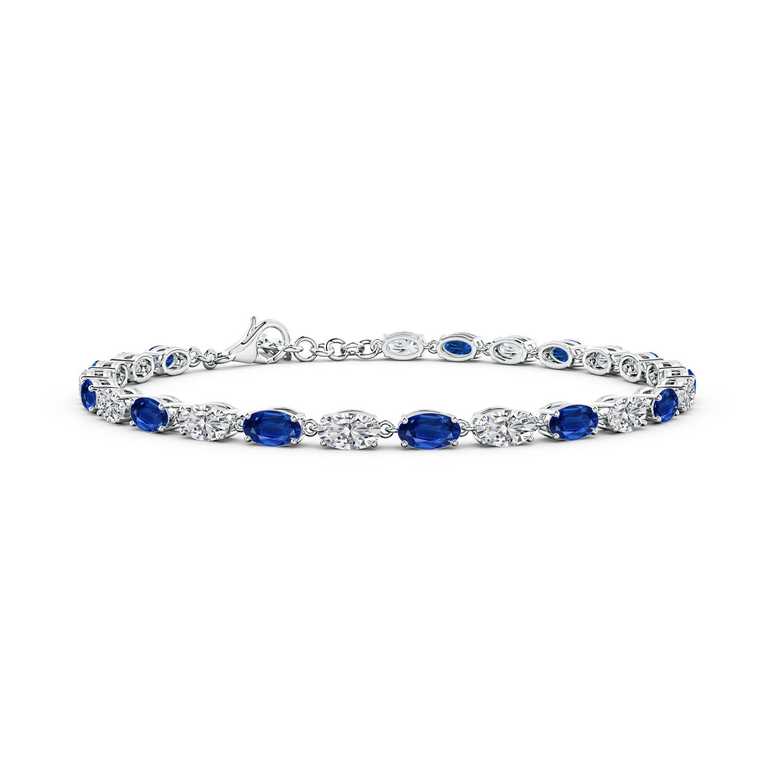 5x3mm AAA Oval Blue Sapphire and Diamond Tennis Link Bracelet in 18CT White Gold