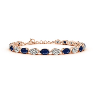 6x4mm A Oval Blue Sapphire and Diamond Tennis Link Bracelet in 18K Rose Gold