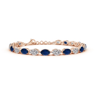6x4mm AA Oval Blue Sapphire and Diamond Tennis Link Bracelet in 10K Rose Gold