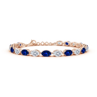 6x4mm Lab-Grown Oval Blue Sapphire and Diamond Tennis Link Bracelet in 18K Rose Gold