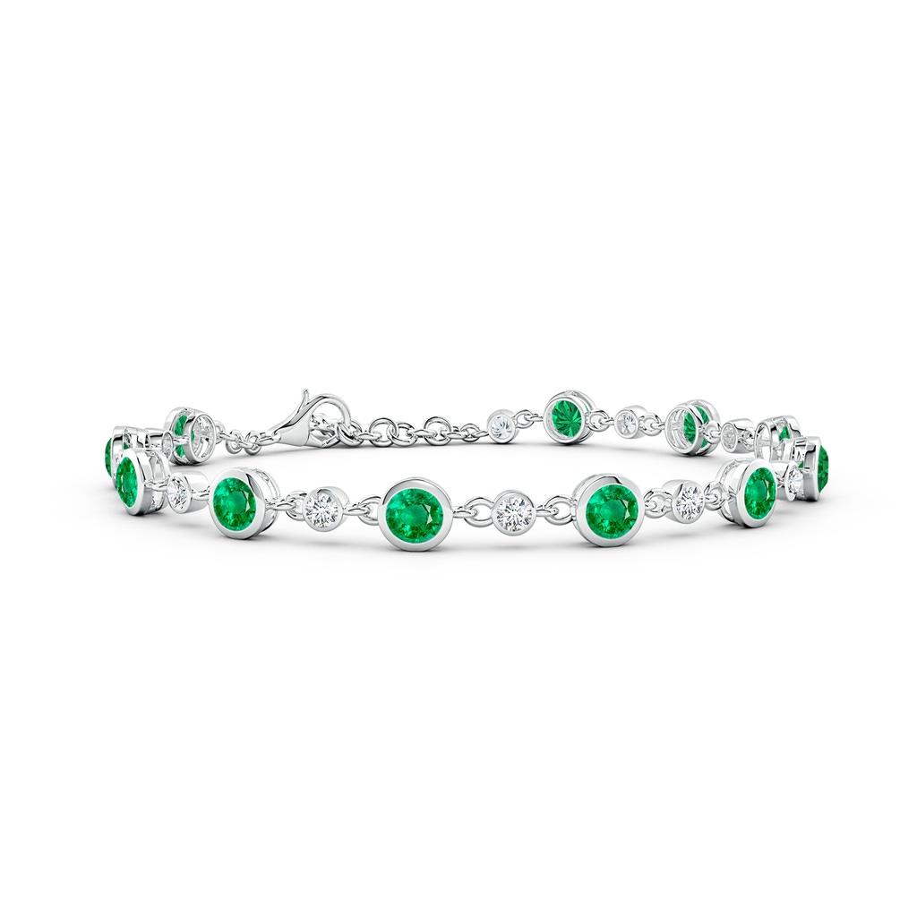 4mm AAA Alternating Round Emerald and Diamond Tennis Bracelet in White Gold