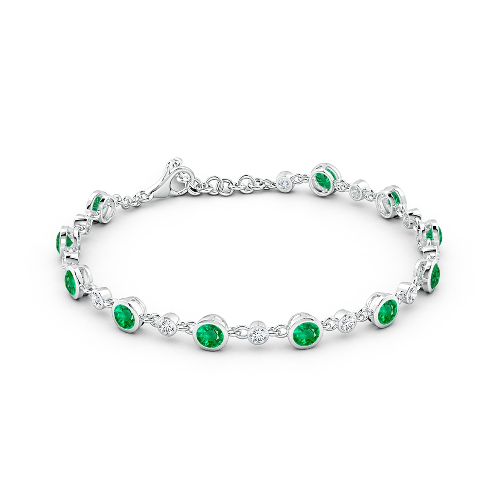 4mm AAA Alternating Round Emerald and Diamond Tennis Bracelet in White Gold - side 199