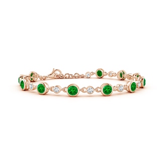 4mm AAAA Alternating Round Emerald and Diamond Tennis Bracelet in 18K Rose Gold