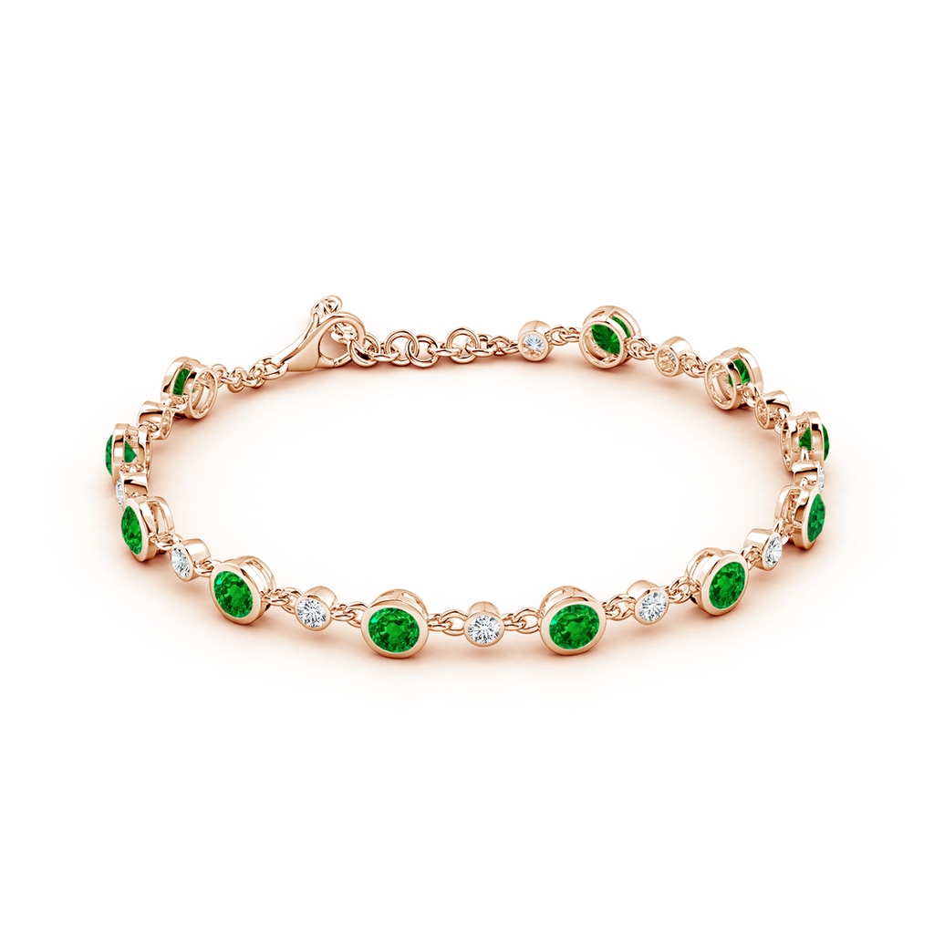 4mm AAAA Alternating Round Emerald and Diamond Tennis Bracelet in Rose Gold - side 199