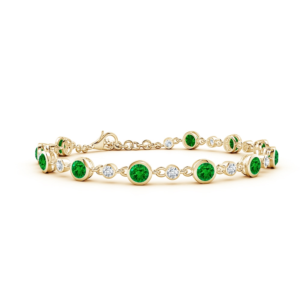 4mm AAAA Alternating Round Emerald and Diamond Tennis Bracelet in Yellow Gold