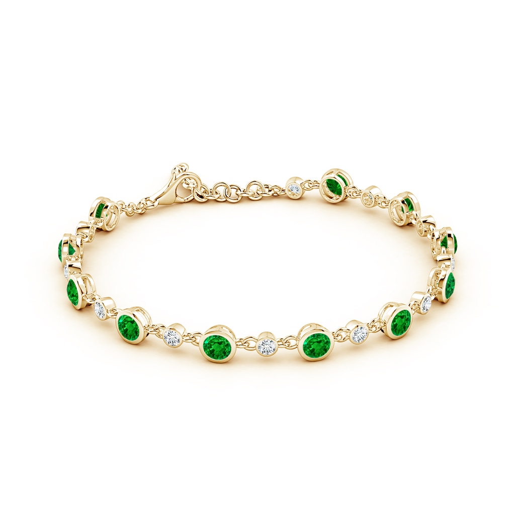 4mm AAAA Alternating Round Emerald and Diamond Tennis Bracelet in Yellow Gold - side 199