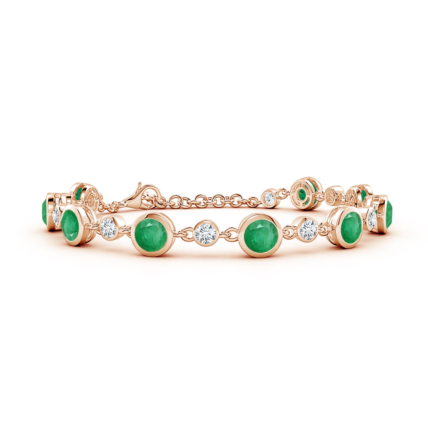 5mm A Alternating Round Emerald and Diamond Tennis Bracelet in Rose Gold