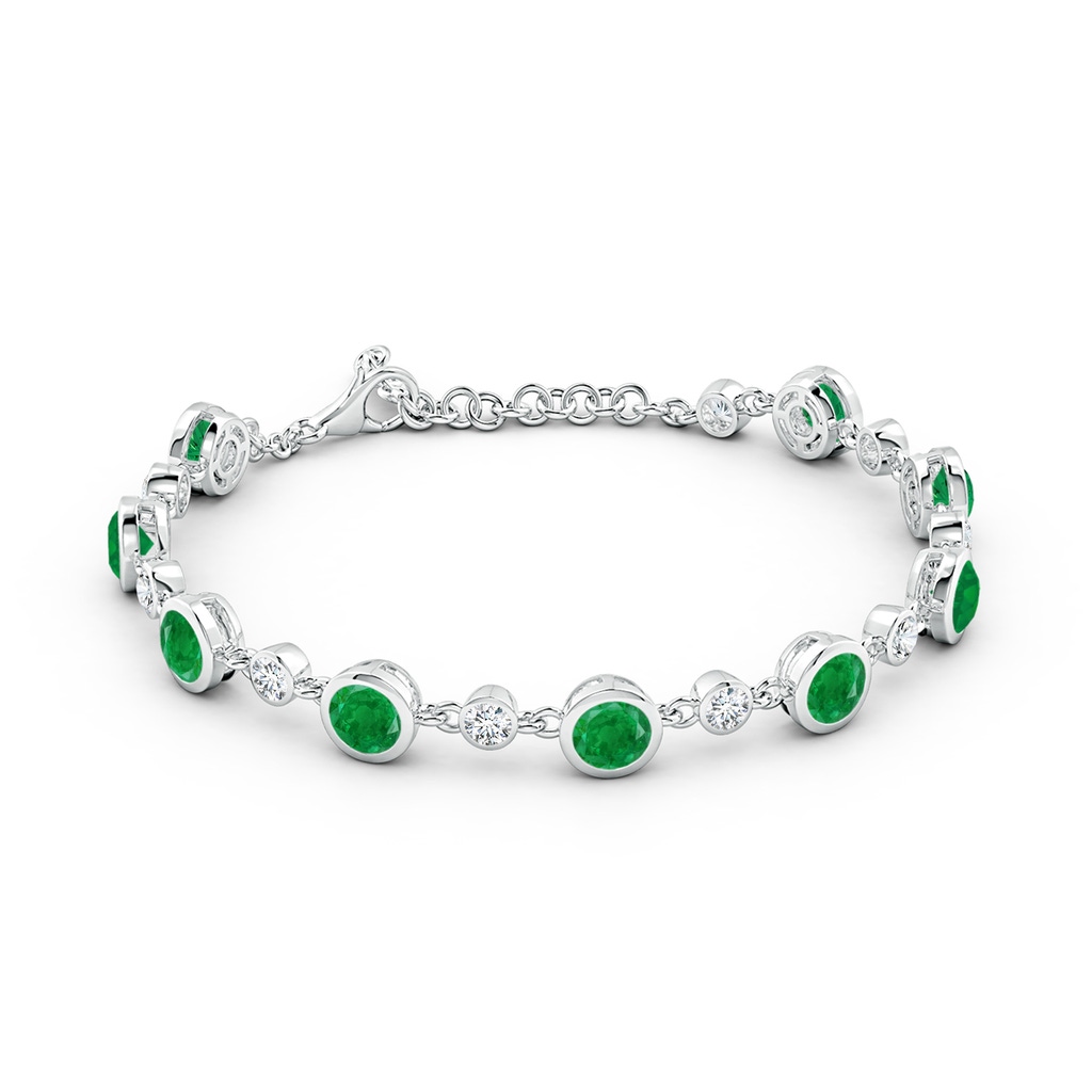 5mm AA Alternating Round Emerald and Diamond Tennis Bracelet in White Gold - side 199
