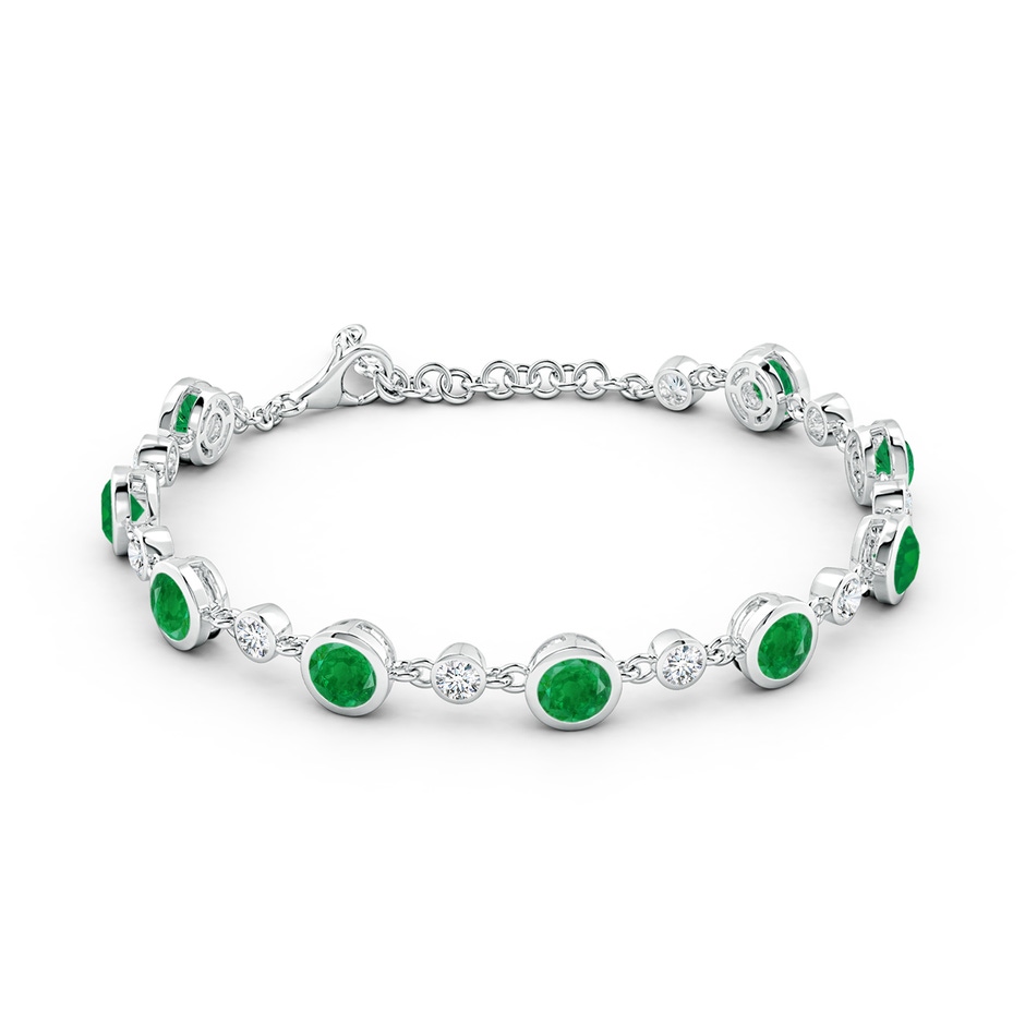 5mm AA Alternating Round Emerald and Diamond Tennis Bracelet in White Gold side 199