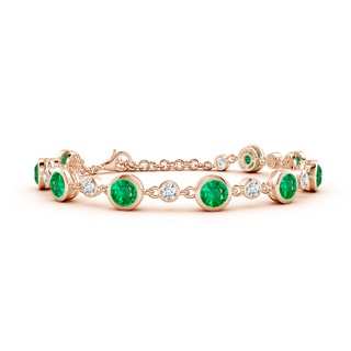 5mm AAA Alternating Round Emerald and Diamond Tennis Bracelet in 18K Rose Gold