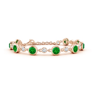 5mm AAAA Alternating Round Emerald and Diamond Tennis Bracelet in 18K Rose Gold