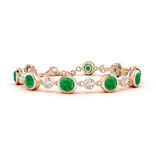 6mm AA Alternating Round Emerald and Diamond Tennis Bracelet in 18K Rose Gold