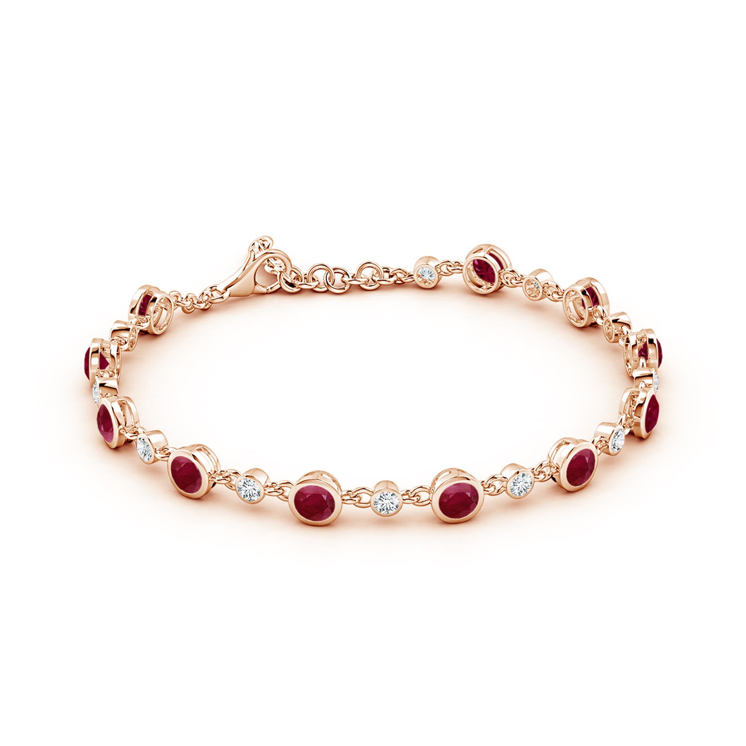 4mm A Alternating Round Ruby and Diamond Tennis Bracelet in 18K Rose Gold