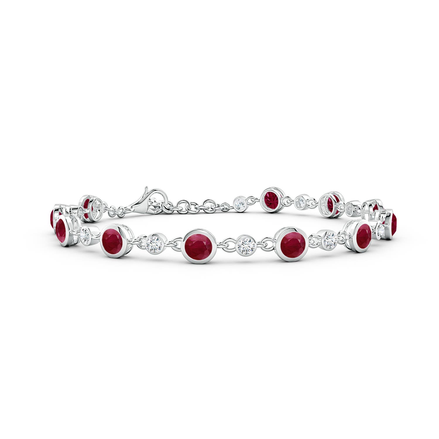 4mm A Alternating Round Ruby and Diamond Tennis Bracelet in 18K White Gold