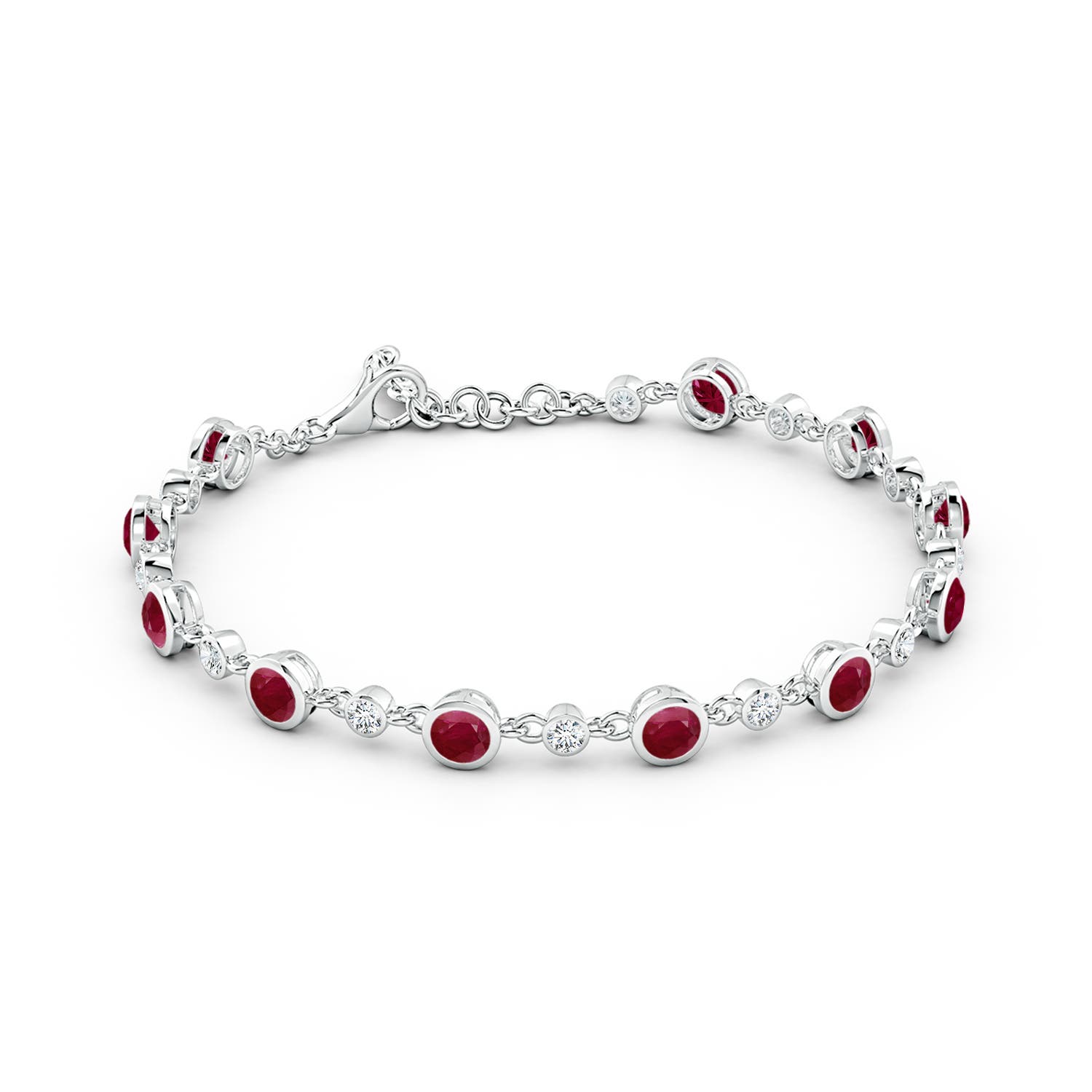 4mm A Alternating Round Ruby and Diamond Tennis Bracelet in 18K White Gold