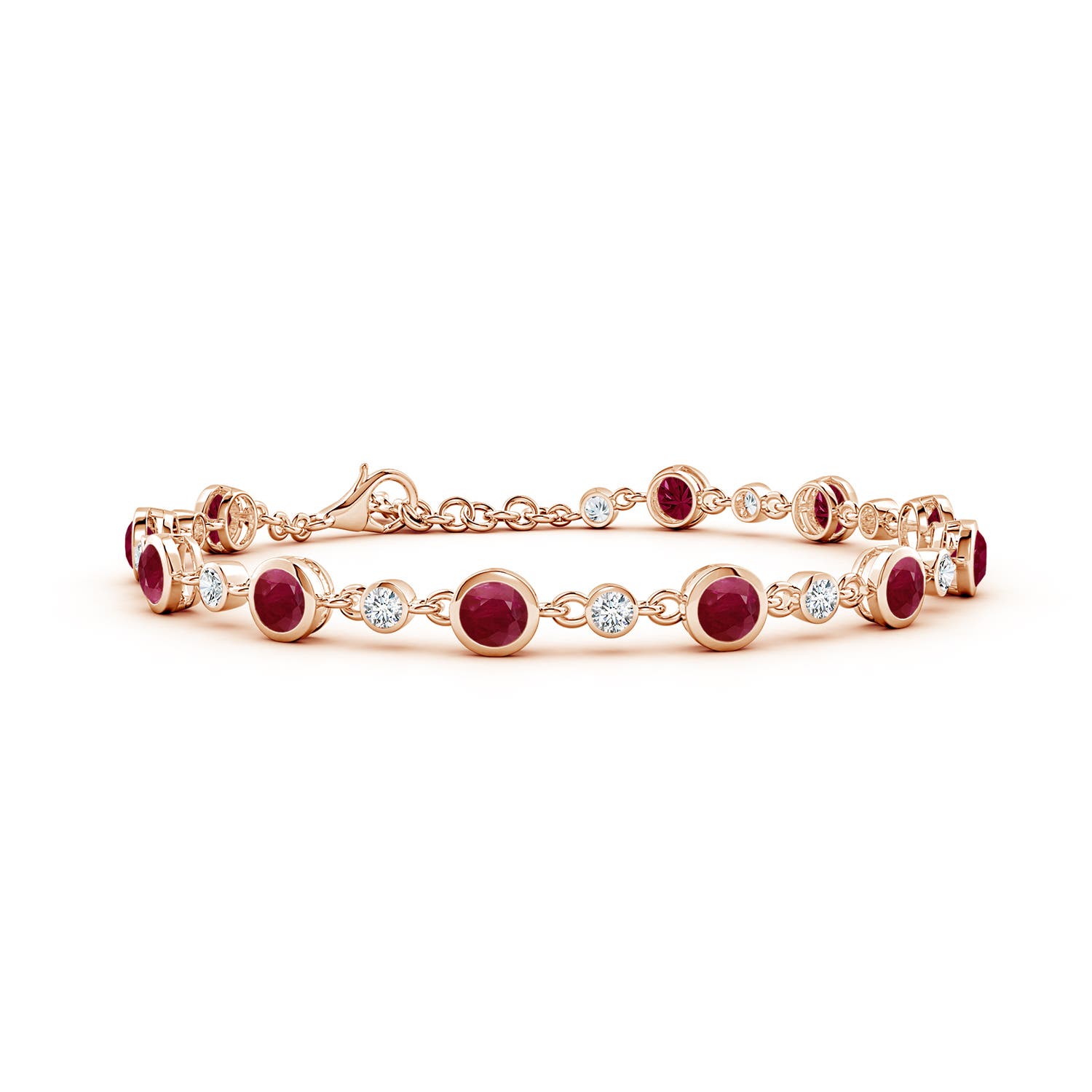 4mm A Alternating Round Ruby and Diamond Tennis Bracelet in Rose Gold