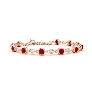 4mm AA Alternating Round Ruby and Diamond Tennis Bracelet in 10K Rose Gold