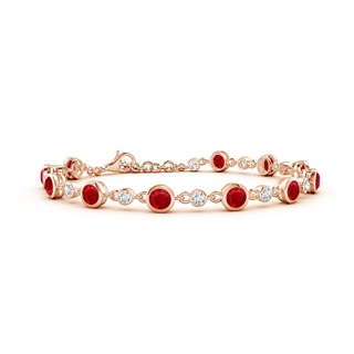 4mm AAA Alternating Round Ruby and Diamond Tennis Bracelet in Rose Gold