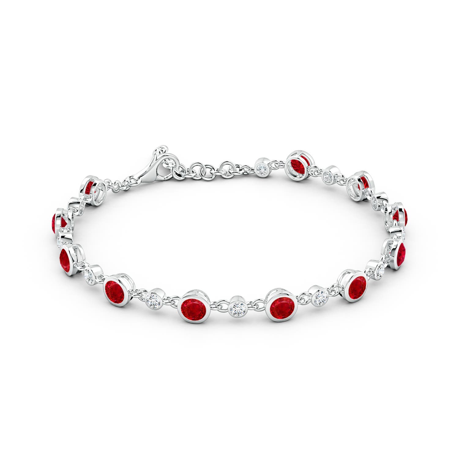4mm AAA Alternating Round Ruby and Diamond Tennis Bracelet in White Gold - side 2