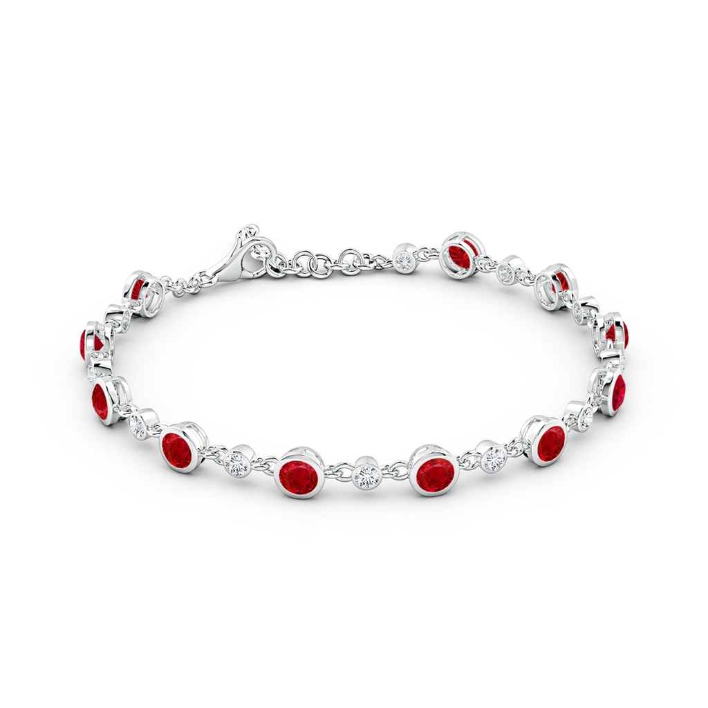 4mm AAA Alternating Round Ruby and Diamond Tennis Bracelet in White Gold - side 199