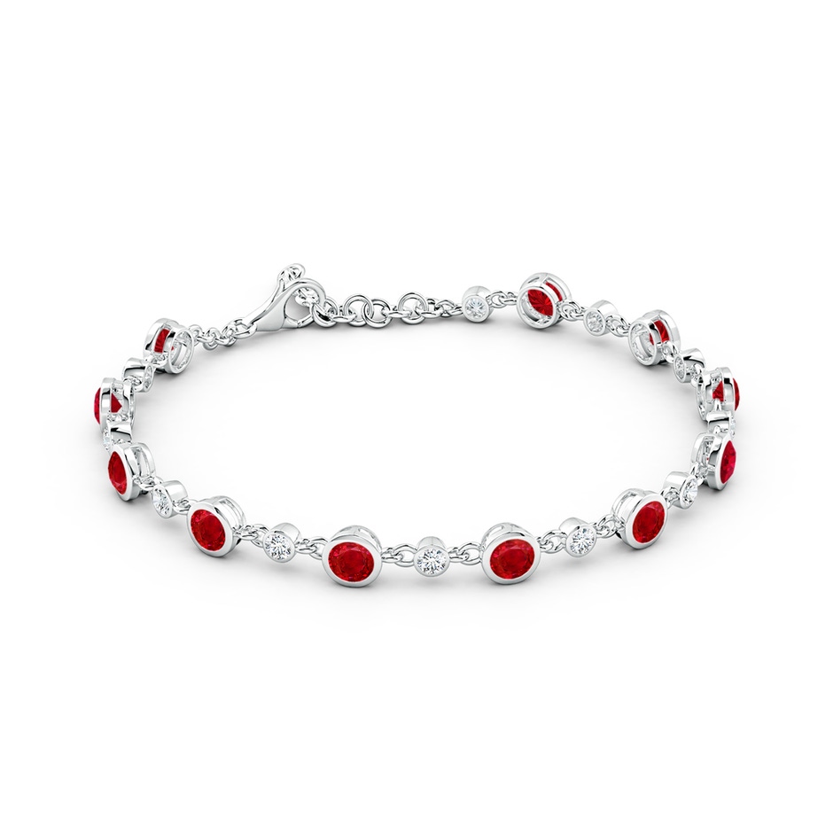 4mm AAA Alternating Round Ruby and Diamond Tennis Bracelet in White Gold side 199