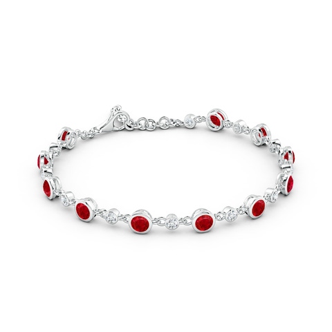 4mm AAA Alternating Round Ruby and Diamond Tennis Bracelet in White Gold - side 3