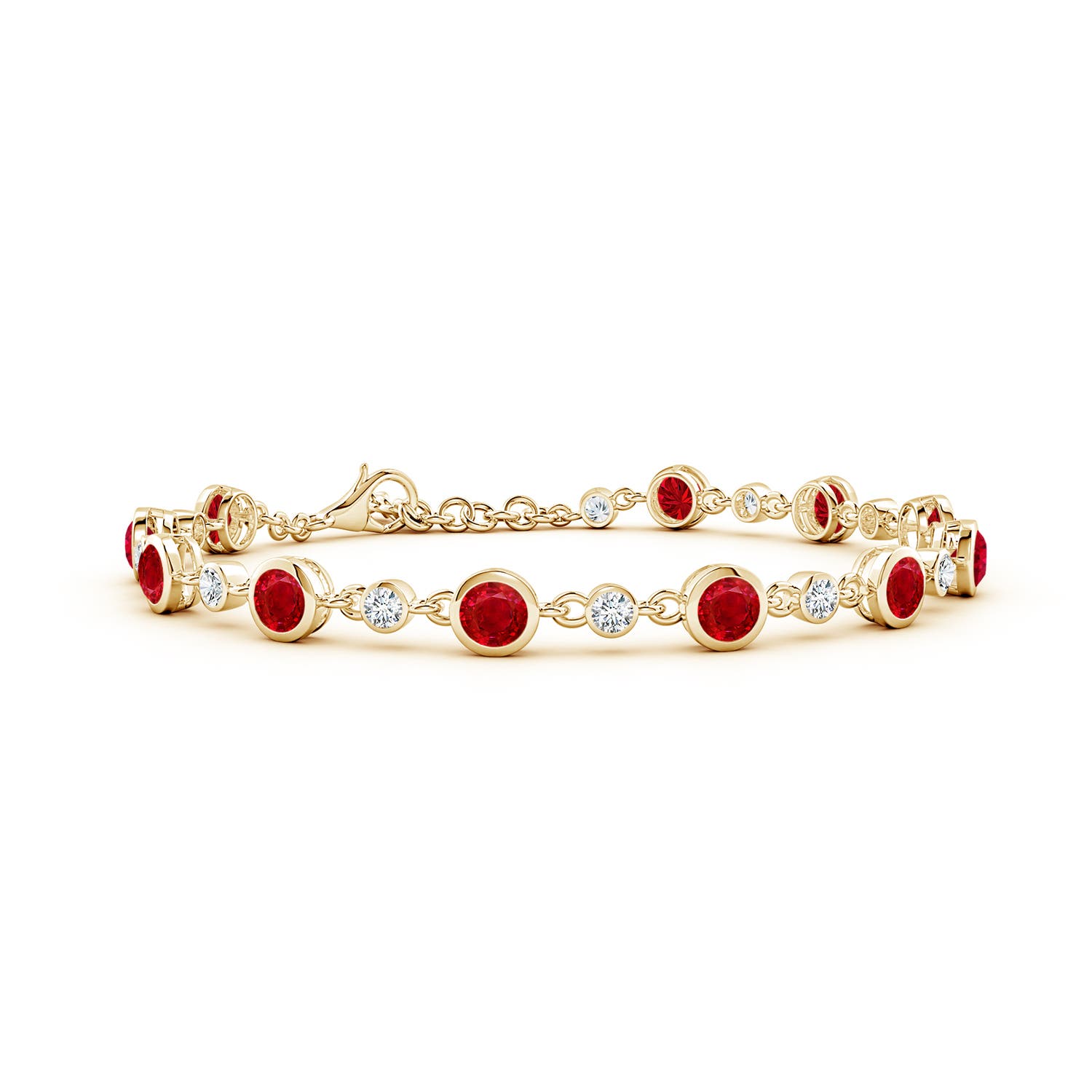4mm AAA Alternating Round Ruby and Diamond Tennis Bracelet in Yellow Gold