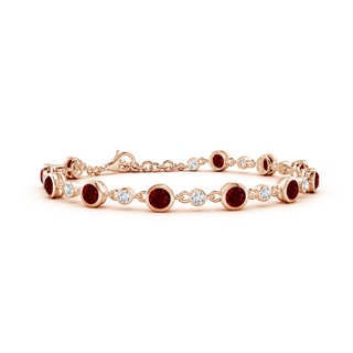 4mm AAAA Alternating Round Ruby and Diamond Tennis Bracelet in 18K Rose Gold