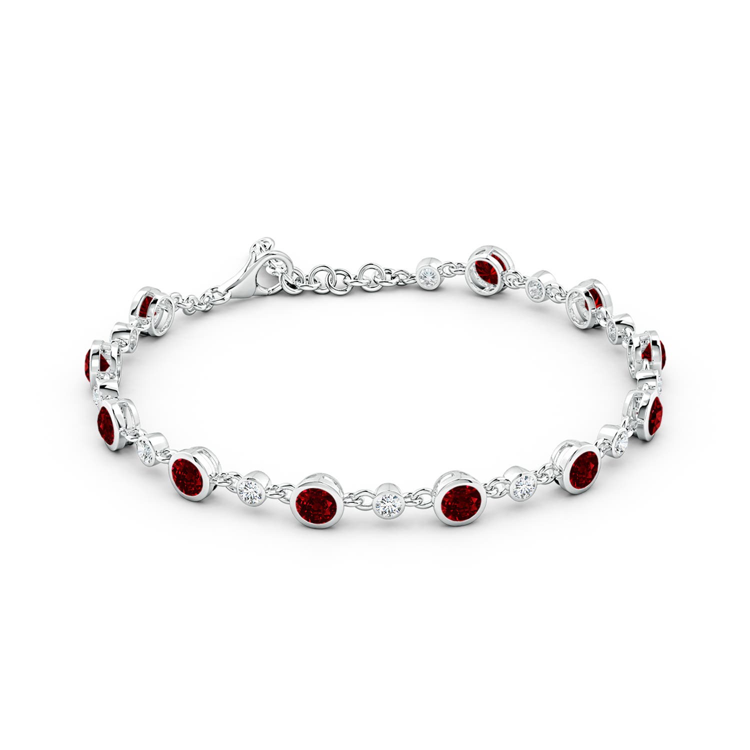 4mm AAAA Alternating Round Ruby and Diamond Tennis Bracelet in 18K White Gold