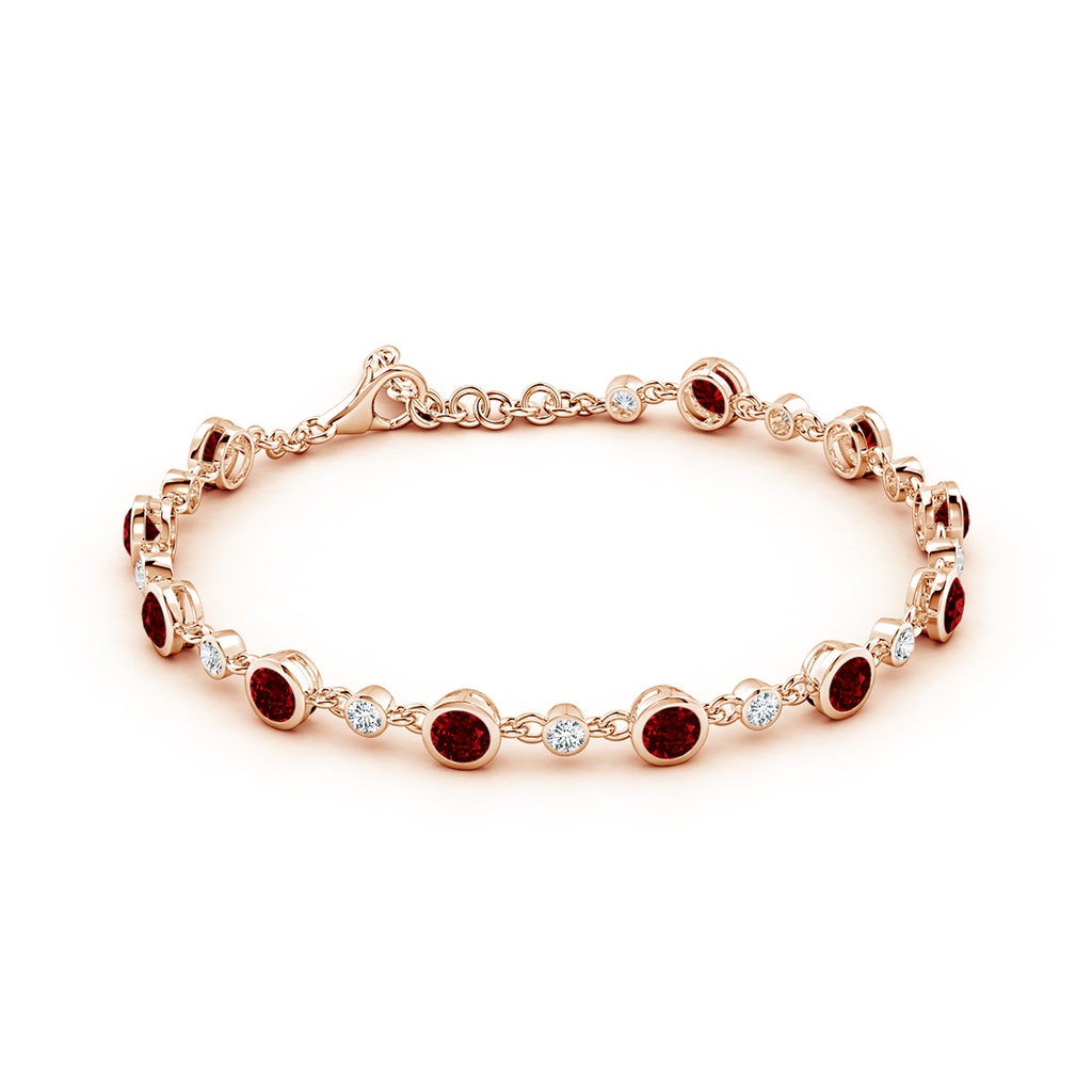 4mm AAAA Alternating Round Ruby and Diamond Tennis Bracelet in Rose Gold - side 199