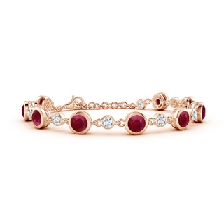 5mm A Alternating Round Ruby and Diamond Tennis Bracelet in 18K Rose Gold