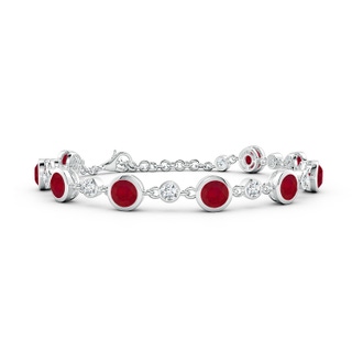 5mm AA Alternating Round Ruby and Diamond Tennis Bracelet in White Gold