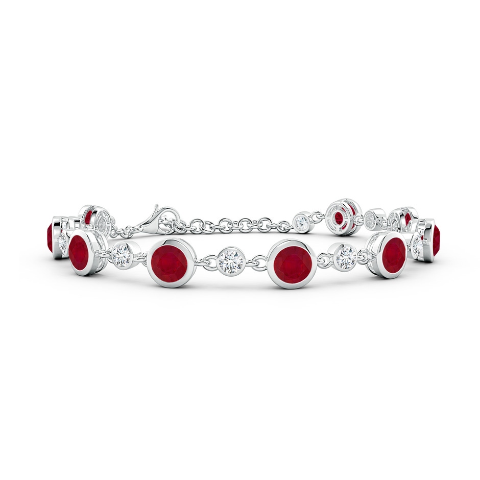 5mm AA Alternating Round Ruby and Diamond Tennis Bracelet in White Gold 