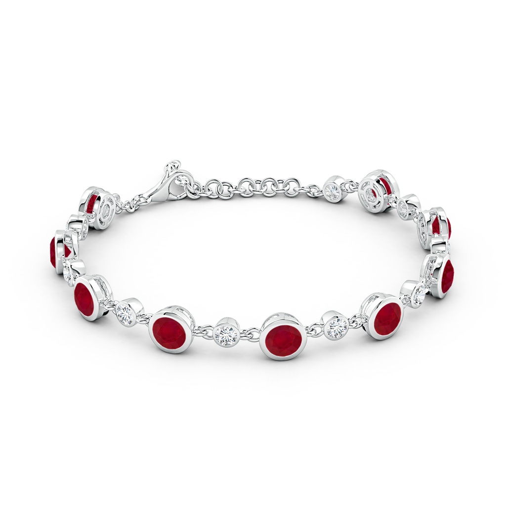5mm AA Alternating Round Ruby and Diamond Tennis Bracelet in White Gold - side 199