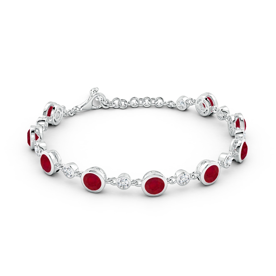 5mm AA Alternating Round Ruby and Diamond Tennis Bracelet in White Gold side 199