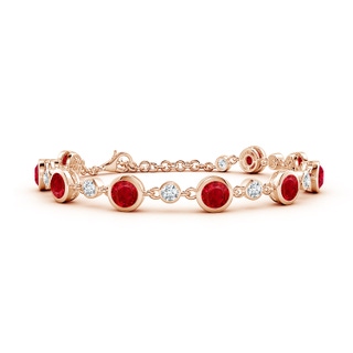 5mm AAA Alternating Round Ruby and Diamond Tennis Bracelet in 18K Rose Gold