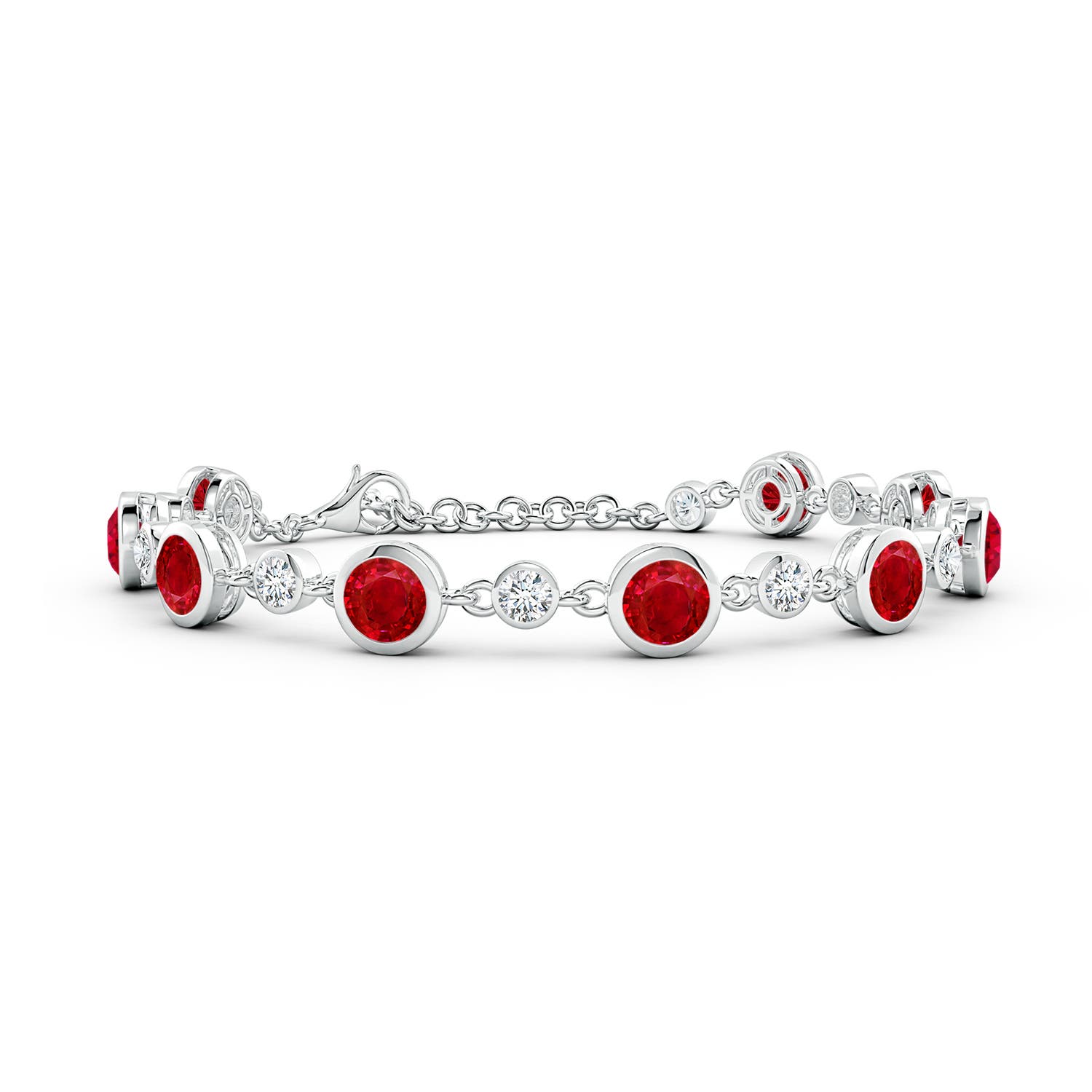 5mm AAA Alternating Round Ruby and Diamond Tennis Bracelet in White Gold