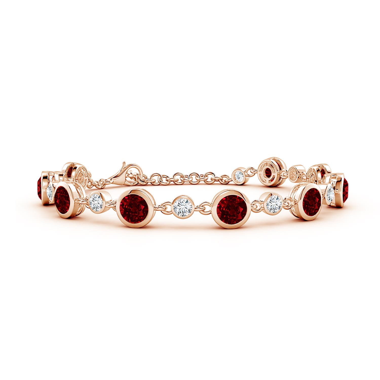 5mm AAAA Alternating Round Ruby and Diamond Tennis Bracelet in 18CT Rose Gold