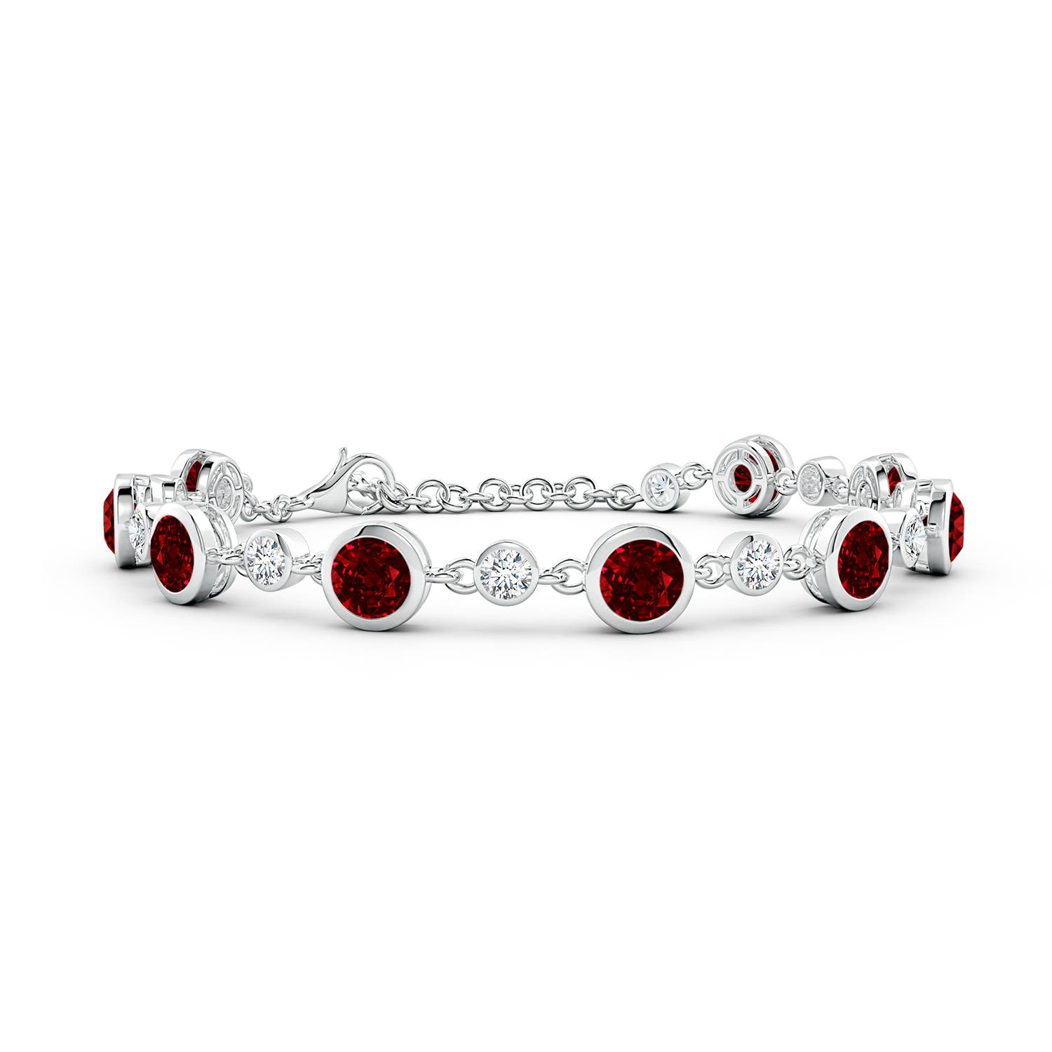 5mm AAAA Alternating Round Ruby and Diamond Tennis Bracelet in White Gold