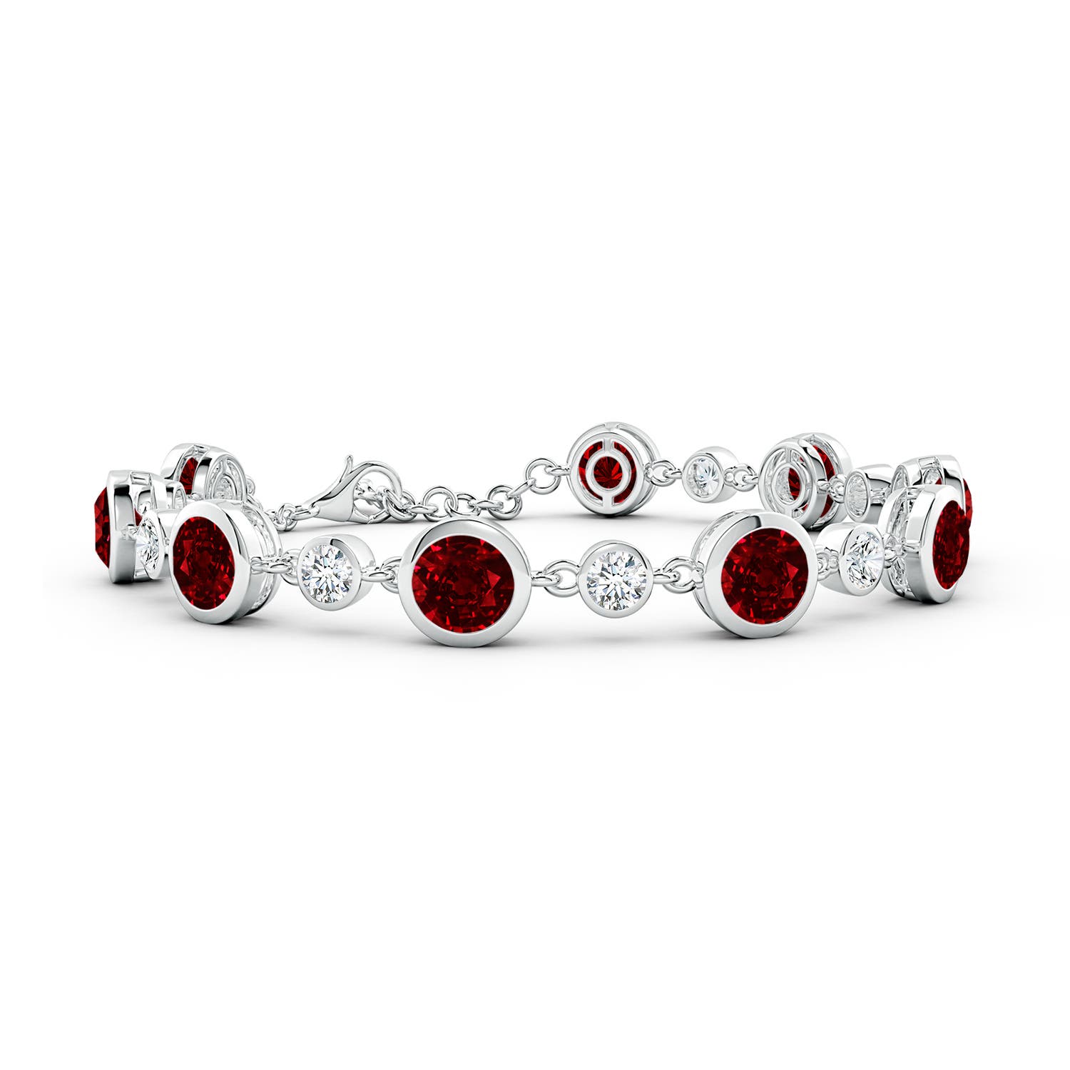 6mm AAAA Alternating Round Ruby and Diamond Tennis Bracelet in 18CT White Gold