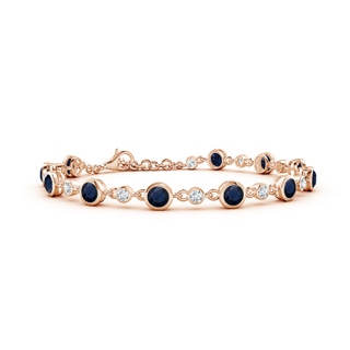 4mm A Alternating Round Blue Sapphire and Diamond Tennis Bracelet in 18K Rose Gold