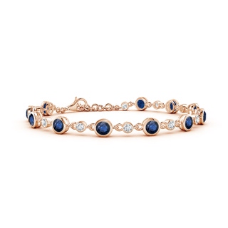 4mm AA Alternating Round Blue Sapphire and Diamond Tennis Bracelet in 18K Rose Gold