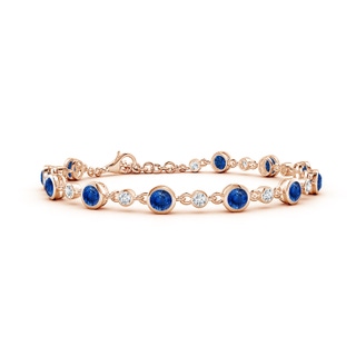 4mm AAA Alternating Round Blue Sapphire and Diamond Tennis Bracelet in 10K Rose Gold