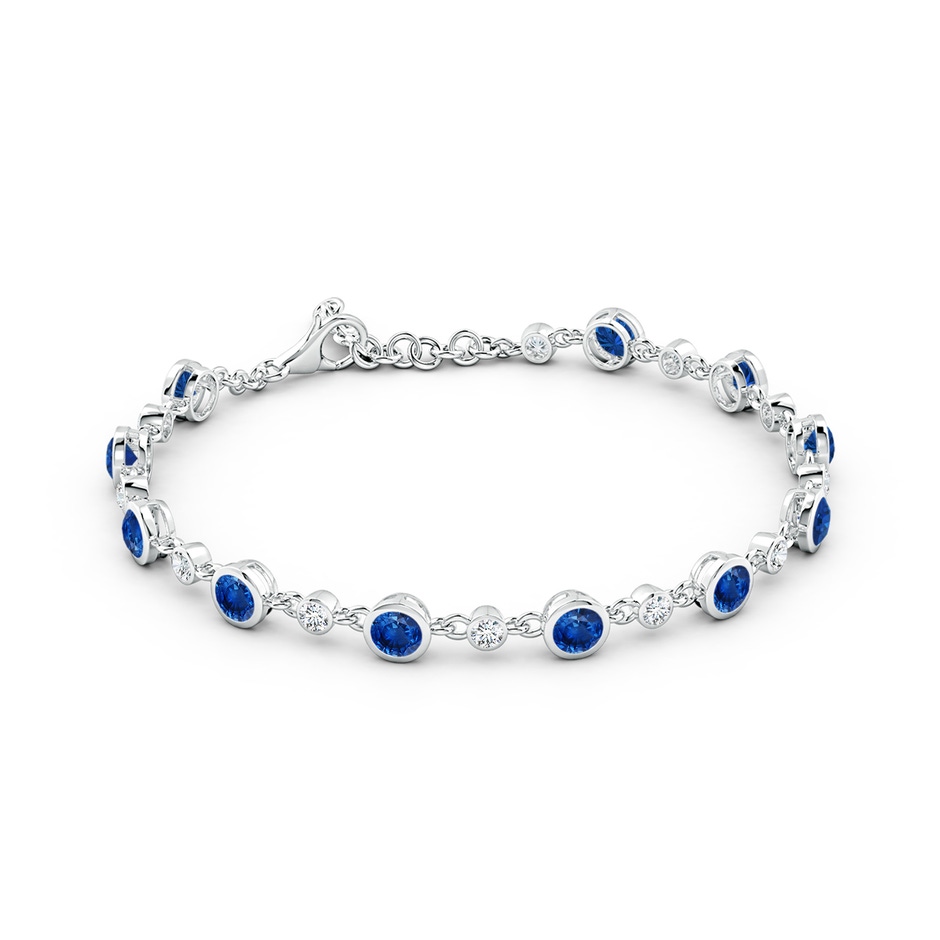 4mm AAA Alternating Round Blue Sapphire and Diamond Tennis Bracelet in White Gold side 199