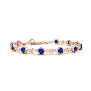 4mm AAAA Alternating Round Blue Sapphire and Diamond Tennis Bracelet in 18K Rose Gold