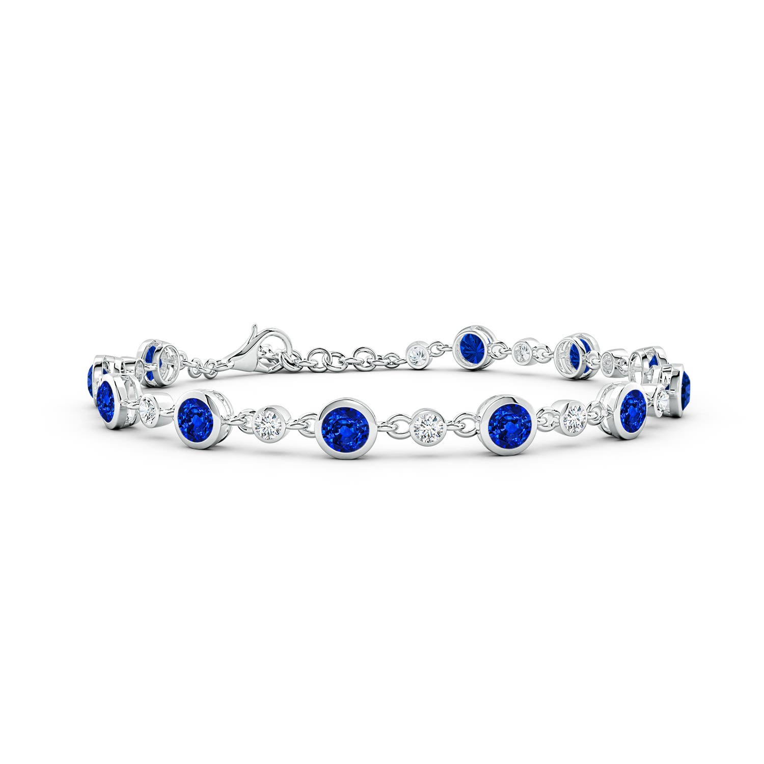 4mm AAAA Alternating Round Blue Sapphire and Diamond Tennis Bracelet in 18K White Gold