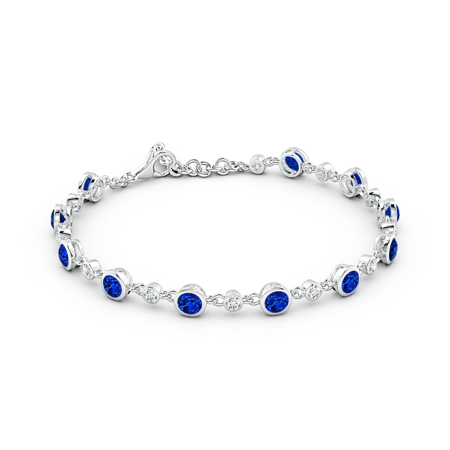 4mm AAAA Alternating Round Blue Sapphire and Diamond Tennis Bracelet in 18K White Gold