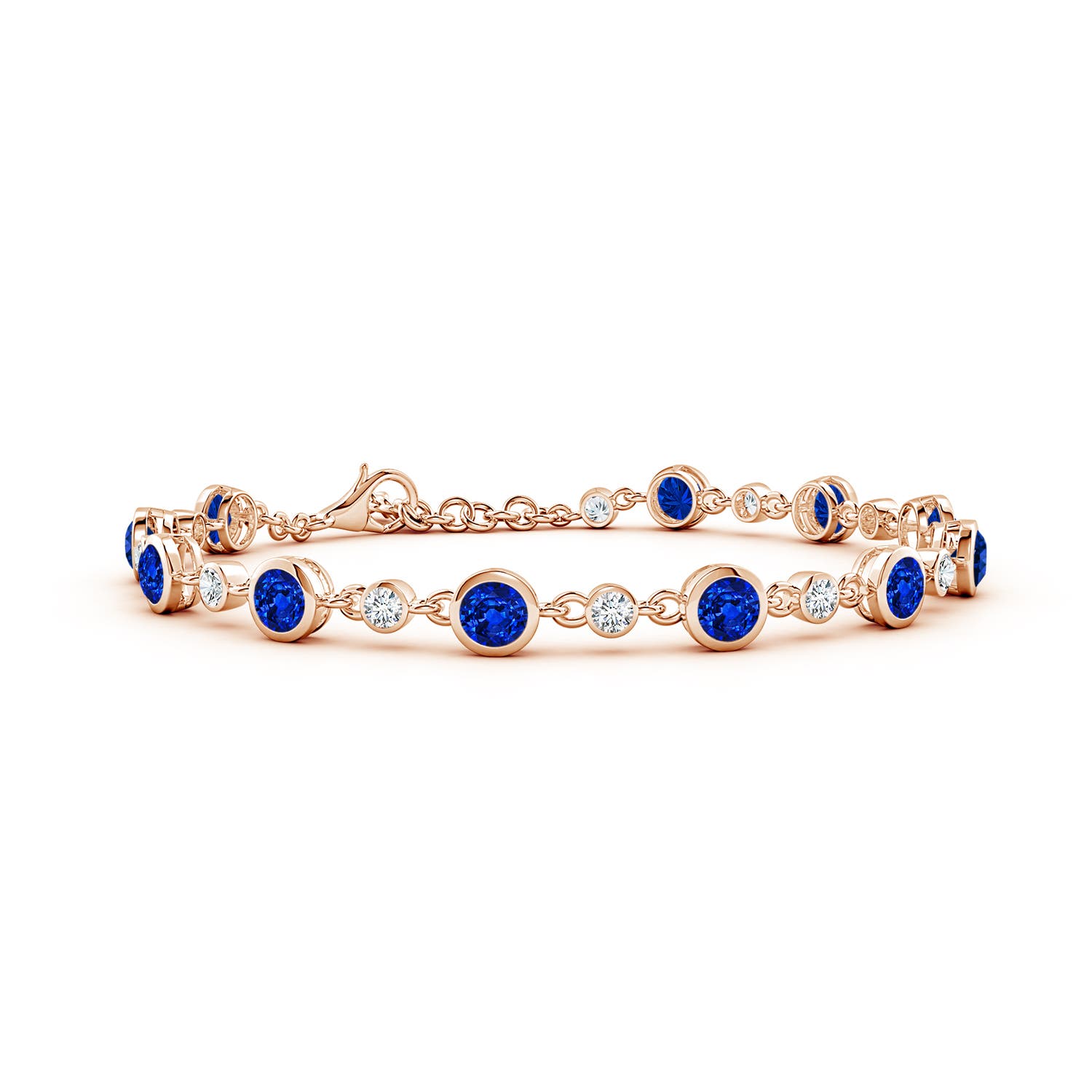 4mm AAAA Alternating Round Blue Sapphire and Diamond Tennis Bracelet in Rose Gold