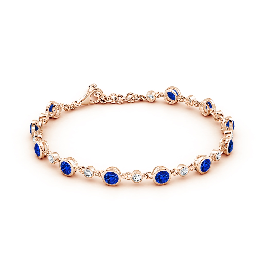 4mm Lab-Grown Alternating Round Blue Sapphire and Diamond Tennis Bracelet in Rose Gold - side 199